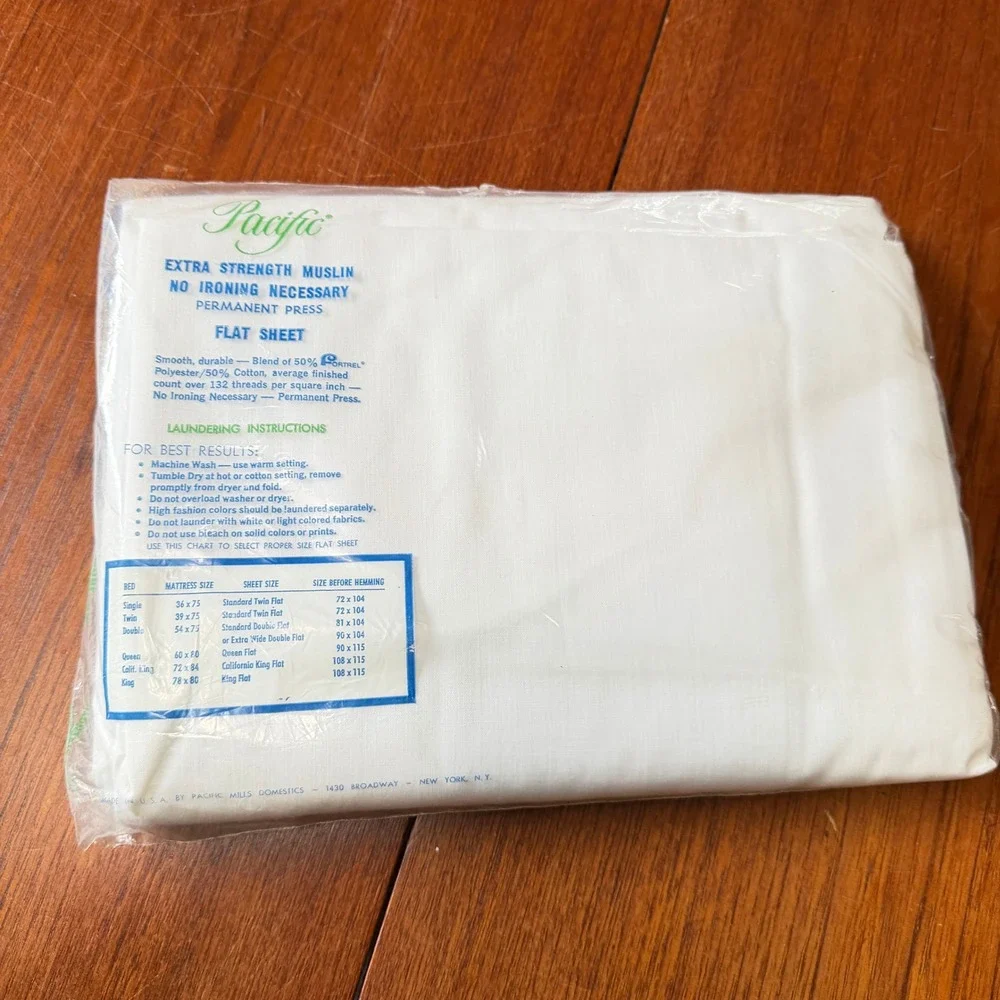 Pacific Vintage Twin Flat Sheet White No-Iron Muslin Permanent Press Made in USA